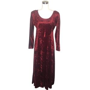 VINTAGE 90s All That Jazz Red Wine Crushed Velvet Velour Midi Dress S Goth Witch